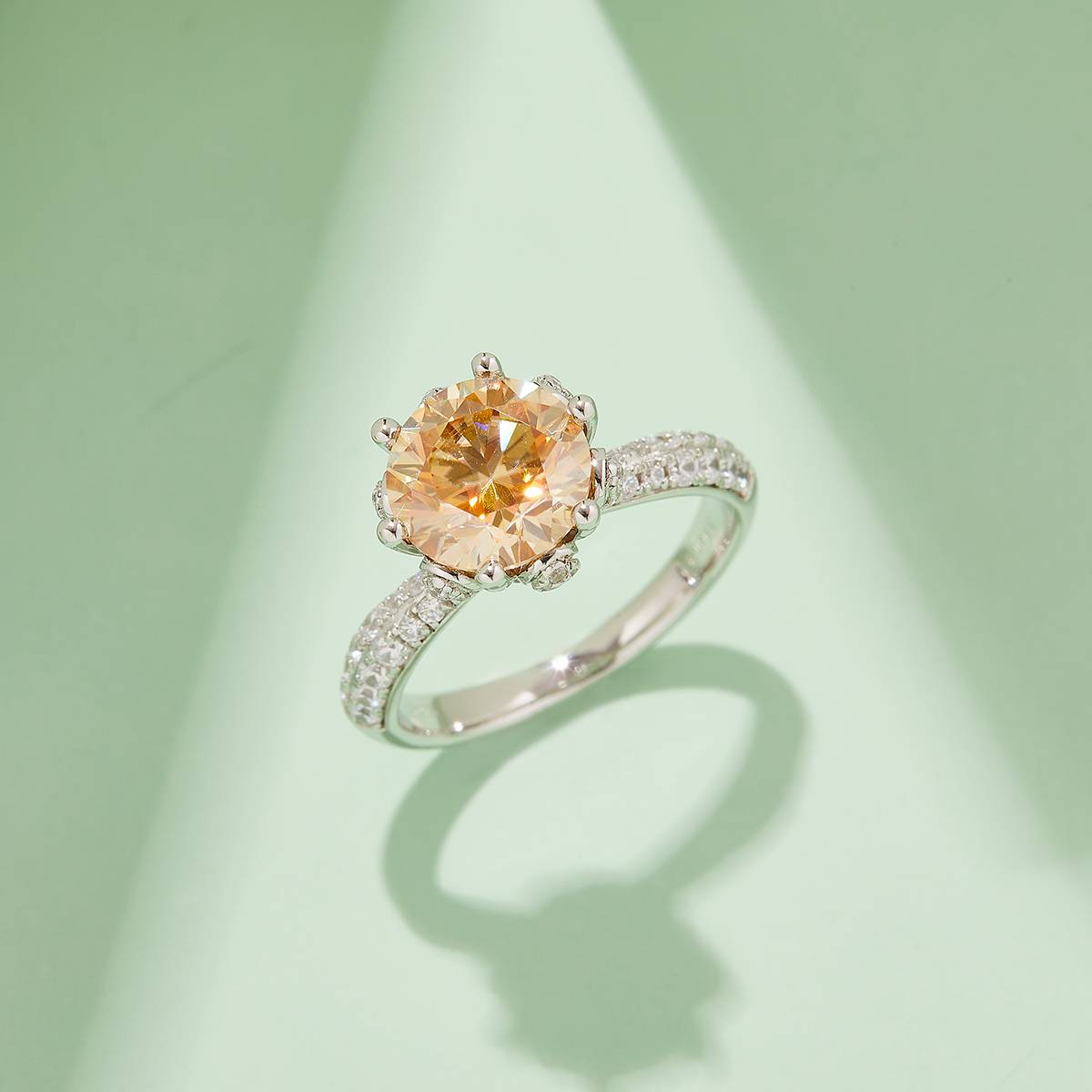 Straight arm luxury floral god S925 silver plated white gold moissanite diamond women's ring 3.0 carats D-class